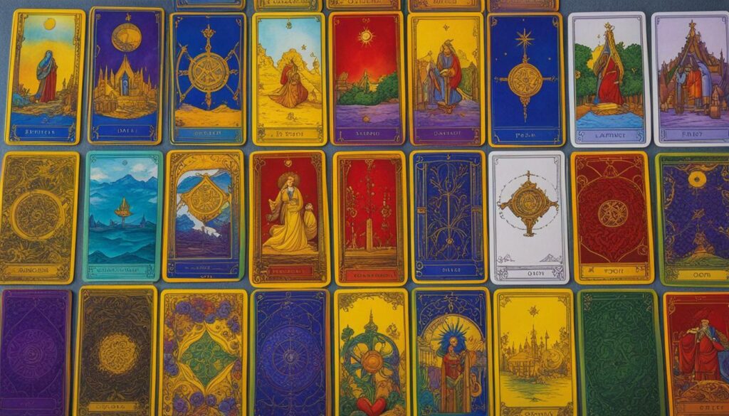 Tarot deck with various colors